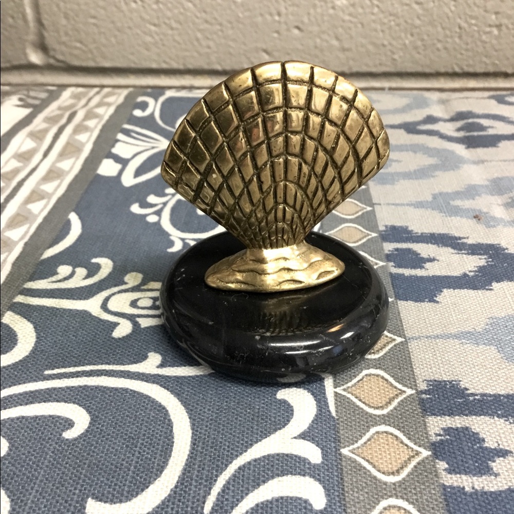 Vintage Solid Brass Small Sea Shell Paperweight